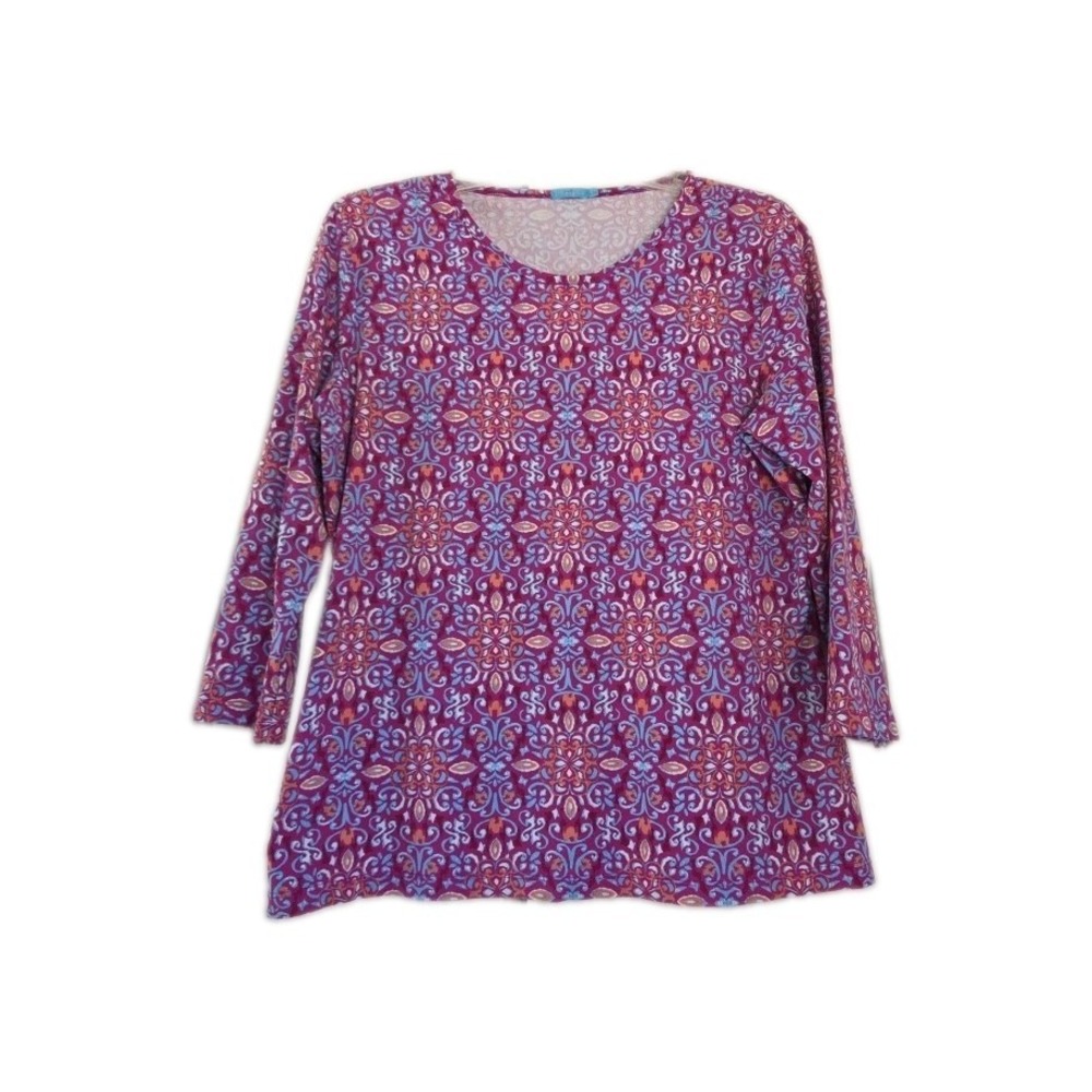 J. McLaughlin Catalina Cloth Floral Shirt Pullover 3/4 Sleeve Pink Colorful Sz L